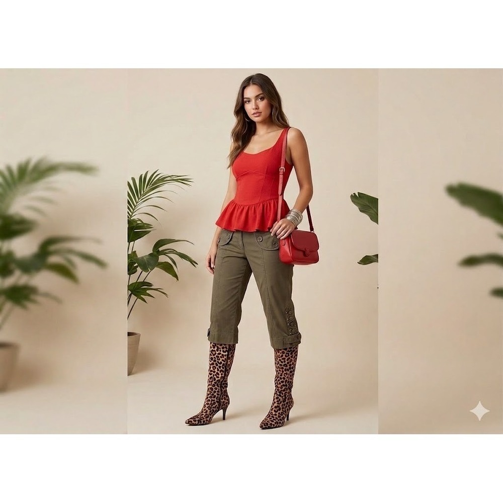 Cache Crop Jeans 4 Olive Green Utility Military Chic Embellished